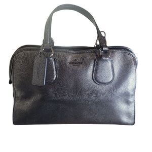 Coach Nolita Satchel Purse Handbag Metallic Pebbled Leather Gunmetal Gray READ